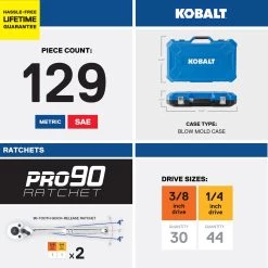 Kobalt Set Chrome 129-Piece 3/8-In) (1/4-In; Mechanic Standard (Sae) Metric Combination Polished -Default Template 7 17783413 scaled 1