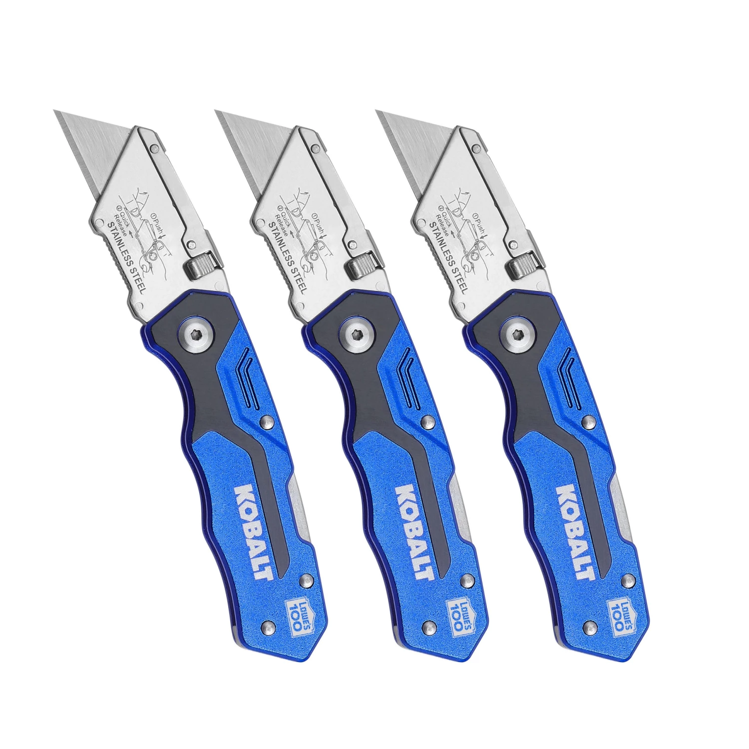 Kobalt Set Knife 3-Blade 3Pk 18Mm Lockback Folding Utility 3 Kobalt Set Knife 3-Blade 3Pk 18Mm Lockback Folding Utility